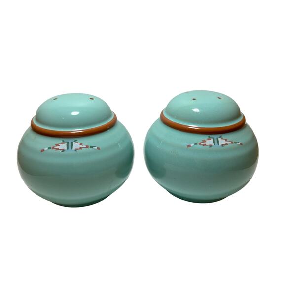 Vintage Noritake BOULDER RIDGE Salt And Pepper Shakers Turquoise Southwest Aztec - Picture 1 of 10